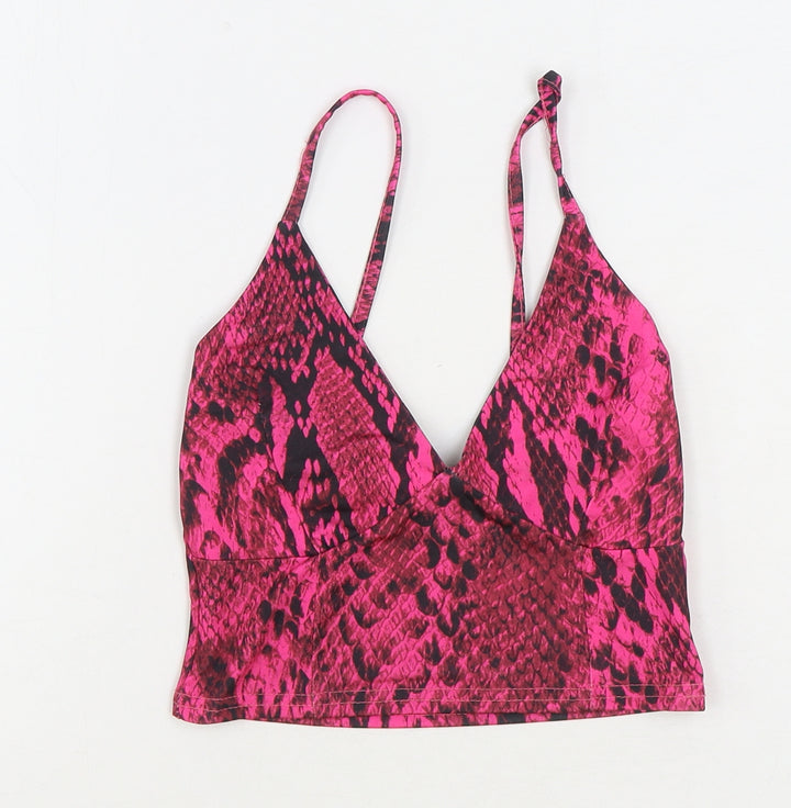 Missguided Womens Pink Animal Print Polyester Cropped Tank Size 6 V-Neck - Snake Print