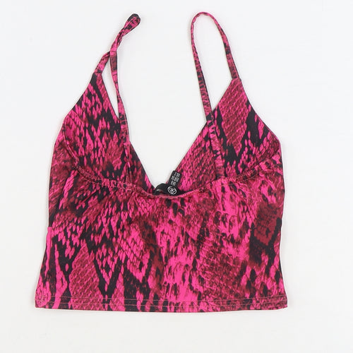 Missguided Womens Pink Animal Print Polyester Cropped Tank Size 6 V-Neck - Snake Print
