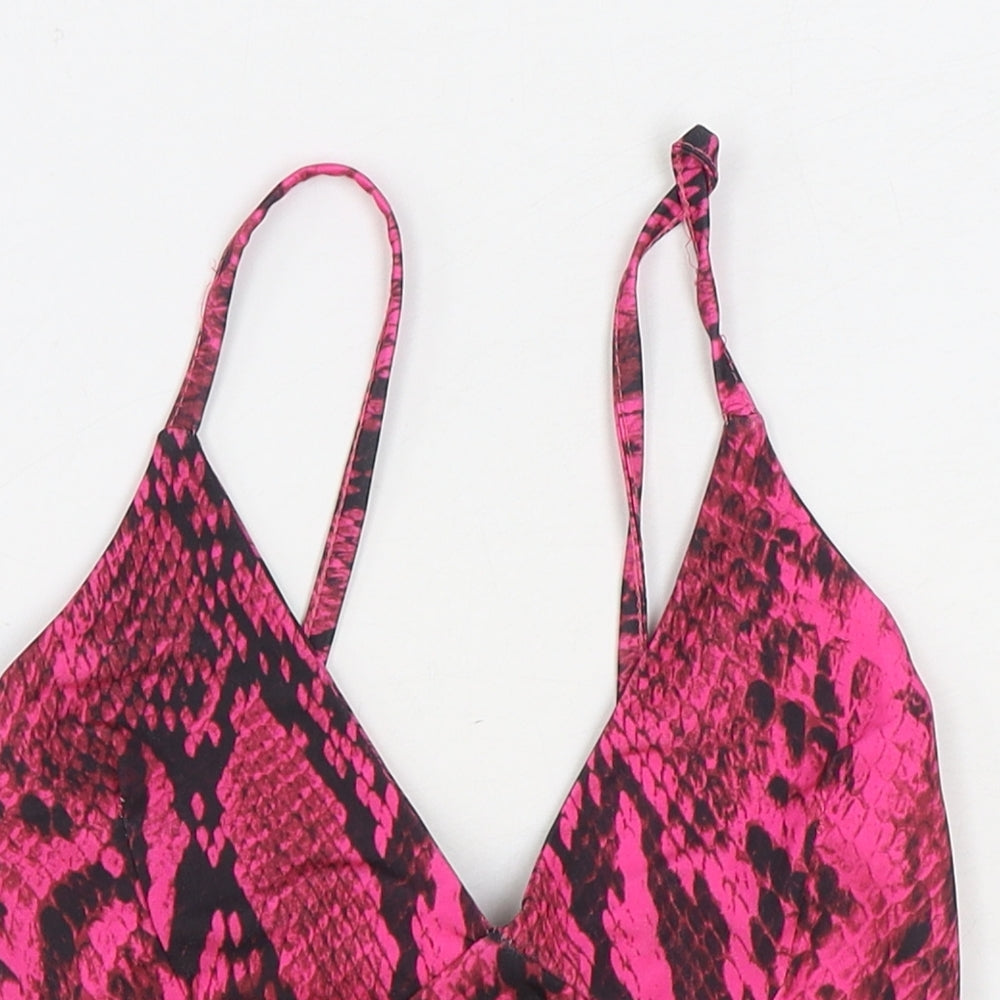Missguided Womens Pink Animal Print Polyester Cropped Tank Size 6 V-Neck - Snake Print