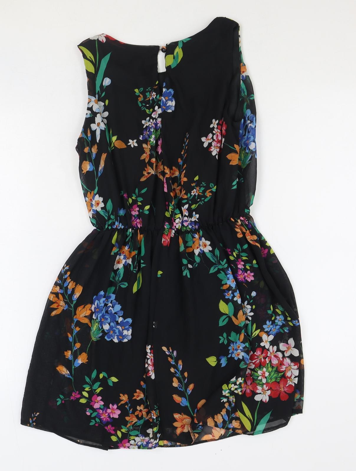 Atmosphere Womens Black Floral Polyester Fit & Flare Size 12 Scoop Neck Button