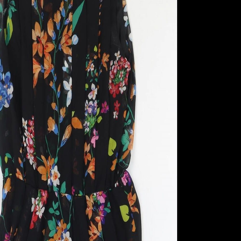 Atmosphere Womens Black Floral Polyester Fit & Flare Size 12 Scoop Neck Button