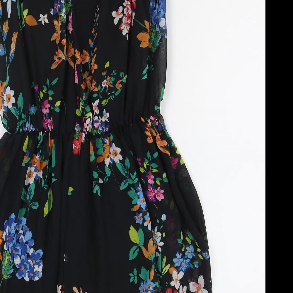 Atmosphere Womens Black Floral Polyester Fit & Flare Size 12 Scoop Neck Button