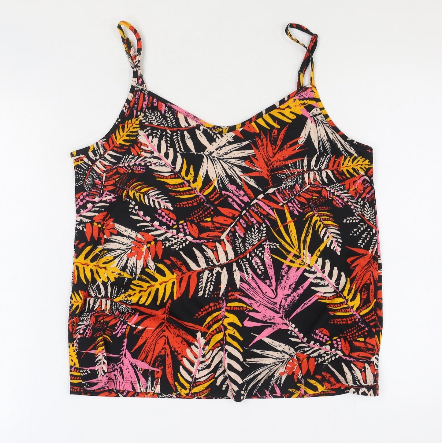 Preworn Womens Multicoloured Geometric Polyester Camisole Tank Size 16 V-Neck - Leaf Pattern