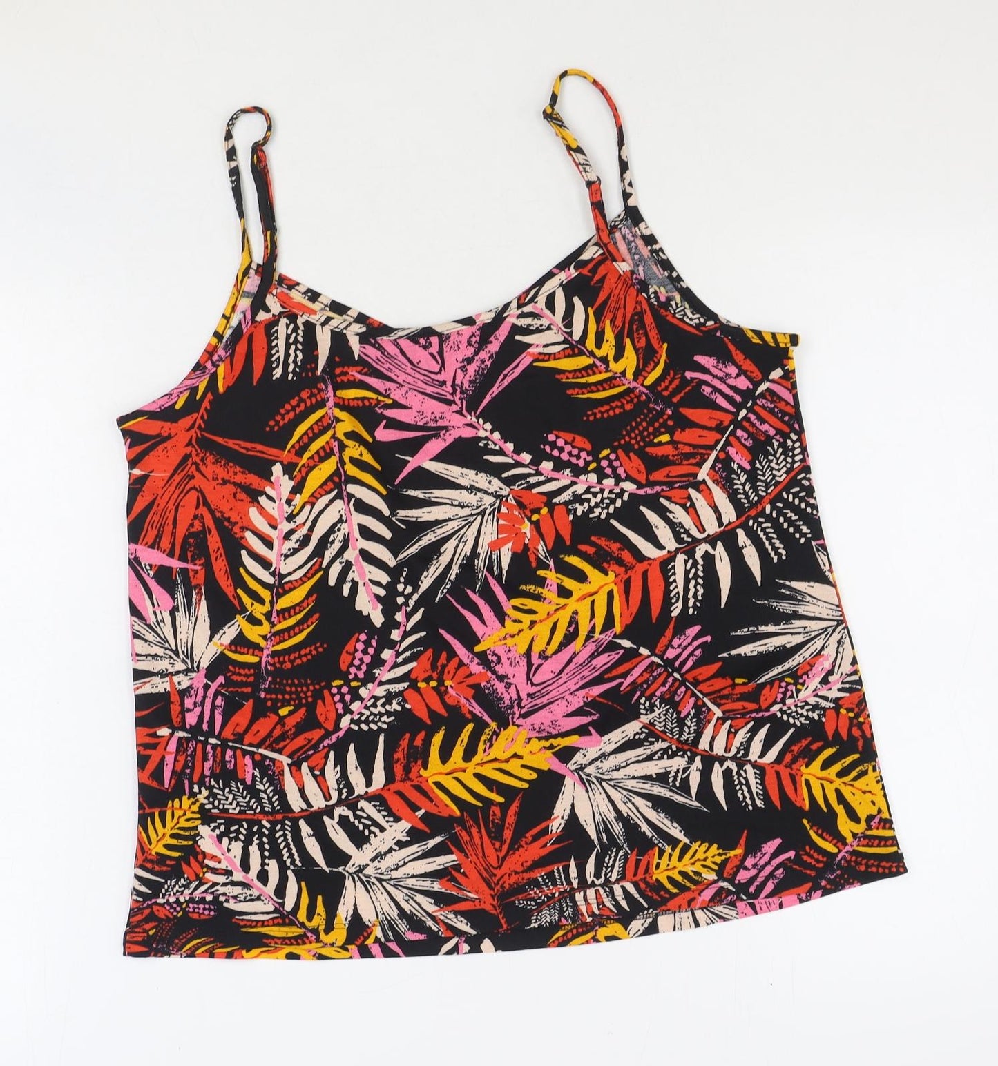 Preworn Womens Multicoloured Geometric Polyester Camisole Tank Size 16 V-Neck - Leaf Pattern