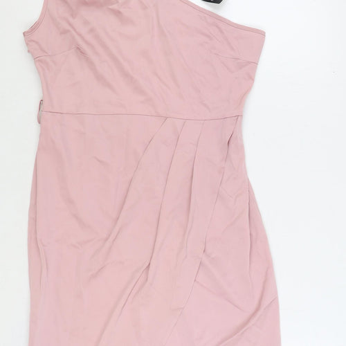 Sheilay Womens Pink Polyester Bodycon Size L One Shoulder Zip