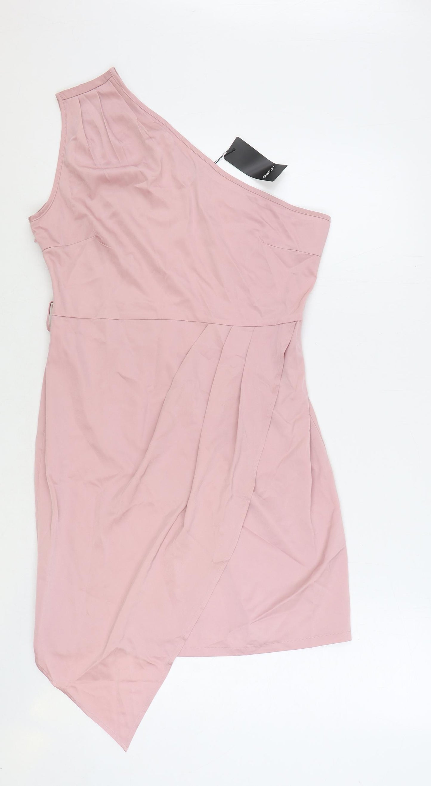 Sheilay Womens Pink Polyester Bodycon Size L One Shoulder Zip