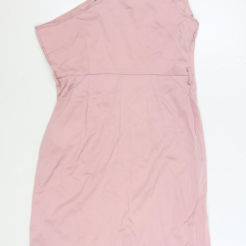 Sheilay Womens Pink Polyester Bodycon Size L One Shoulder Zip