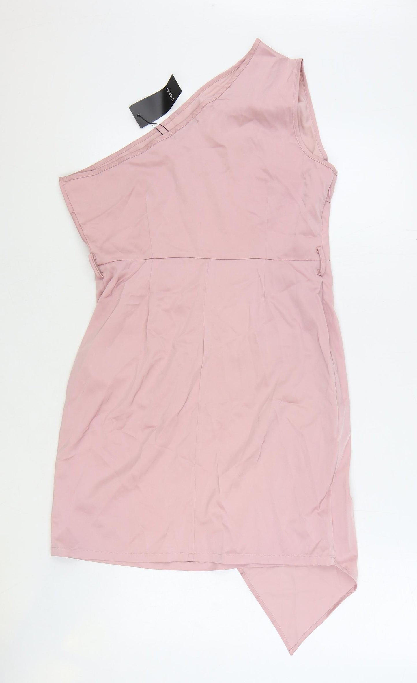 Sheilay Womens Pink Polyester Bodycon Size L One Shoulder Zip