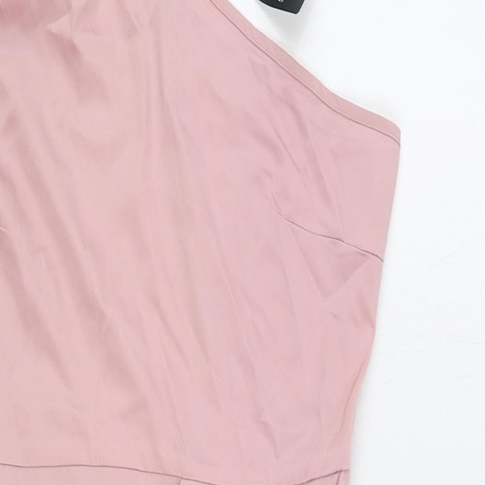 Sheilay Womens Pink Polyester Bodycon Size L One Shoulder Zip