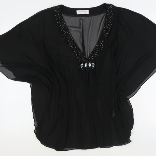 The Stockshop Womens Black Polyester Tunic Blouse Size S V-Neck - Embellished Neckline