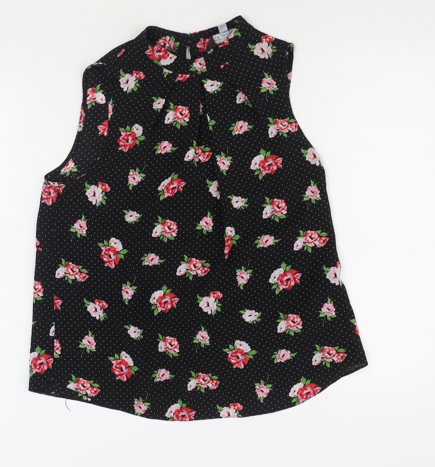 Dorothy Perkins Womens Black Floral Viscose Basic Blouse Size 14 Round Neck