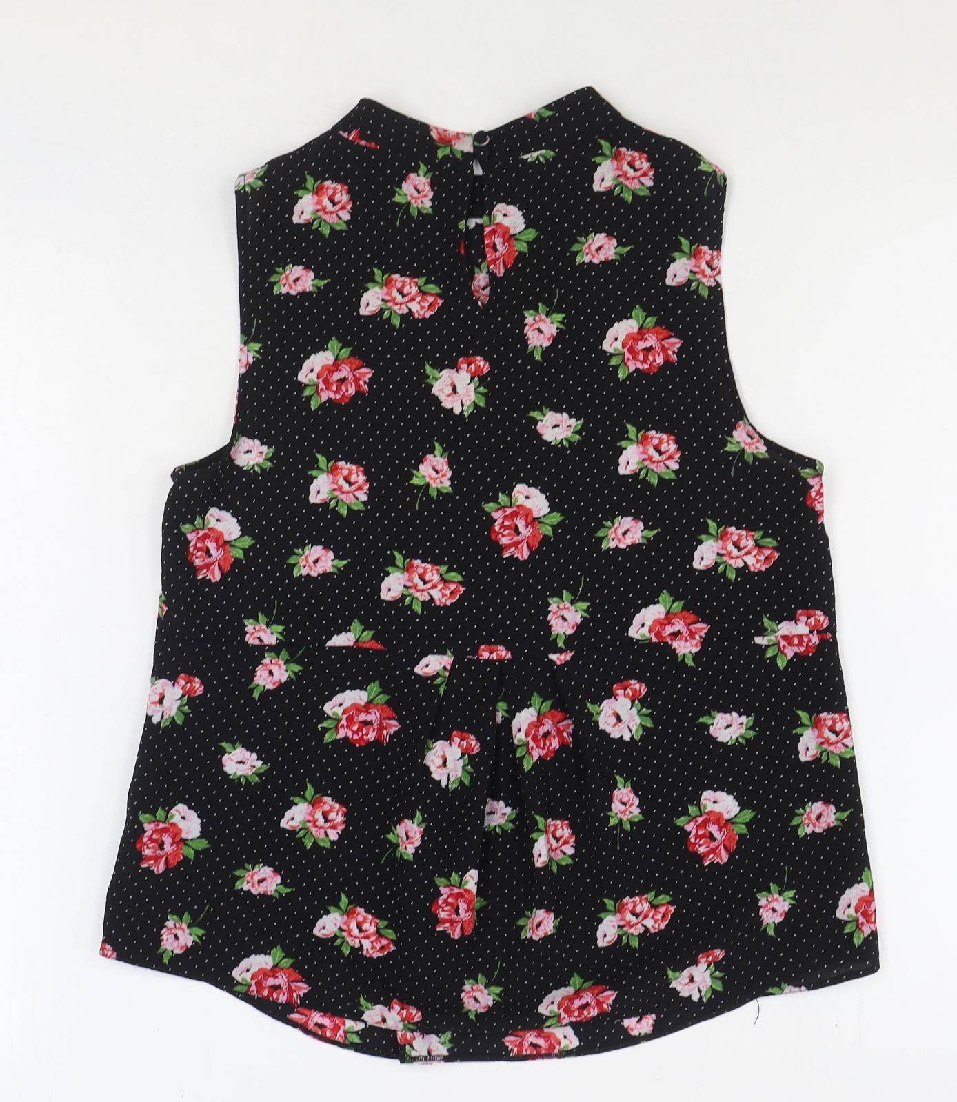 Dorothy Perkins Womens Black Floral Viscose Basic Blouse Size 14 Round Neck
