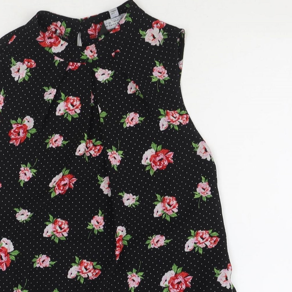 Dorothy Perkins Womens Black Floral Viscose Basic Blouse Size 14 Round Neck