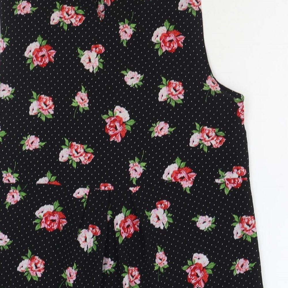 Dorothy Perkins Womens Black Floral Viscose Basic Blouse Size 14 Round Neck