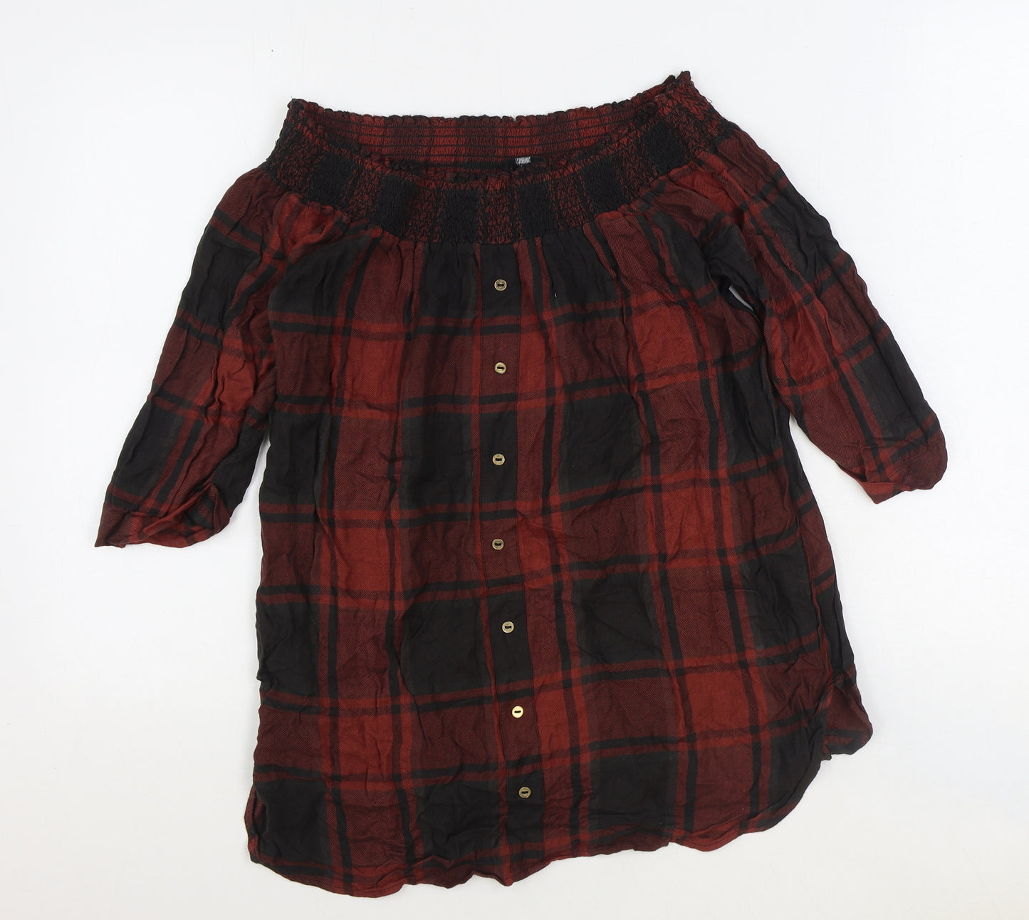 River Island Womens Red Plaid Viscose Basic Blouse Size 14 Off the Shoulder