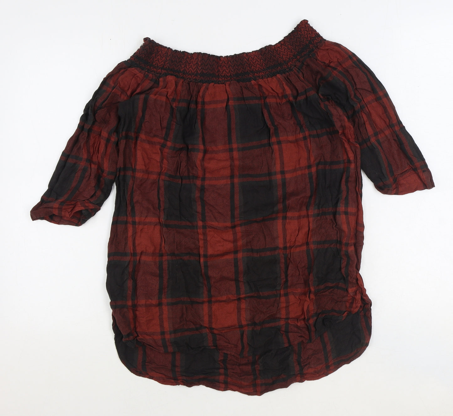 River Island Womens Red Plaid Viscose Basic Blouse Size 14 Off the Shoulder