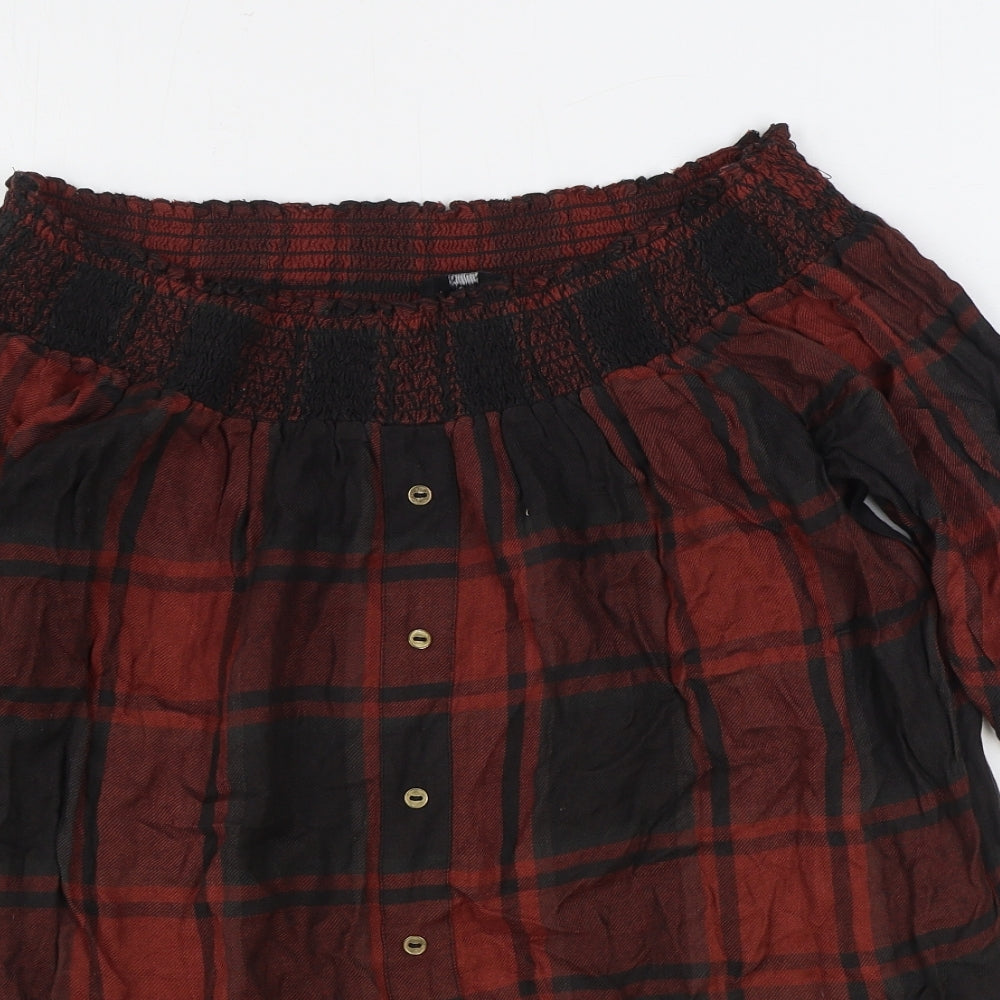 River Island Womens Red Plaid Viscose Basic Blouse Size 14 Off the Shoulder