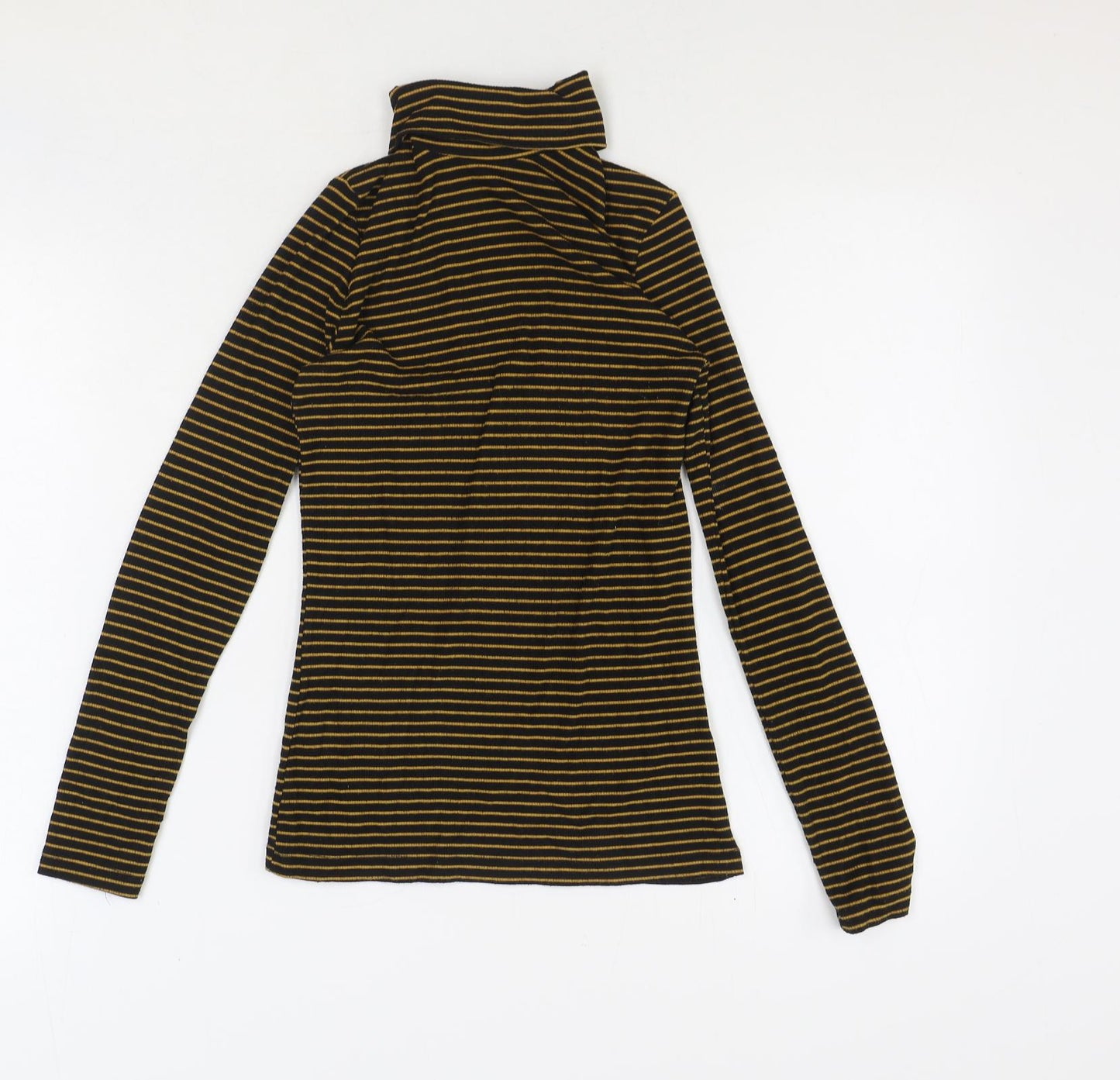 Papaya Womens Black Striped Polycarbamide Basic T-Shirt Size 8 Roll Neck