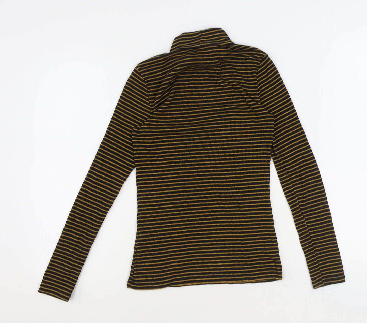 Papaya Womens Black Striped Polycarbamide Basic T-Shirt Size 8 Roll Neck