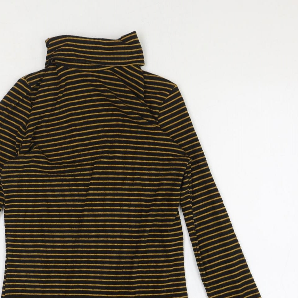 Papaya Womens Black Striped Polycarbamide Basic T-Shirt Size 8 Roll Neck