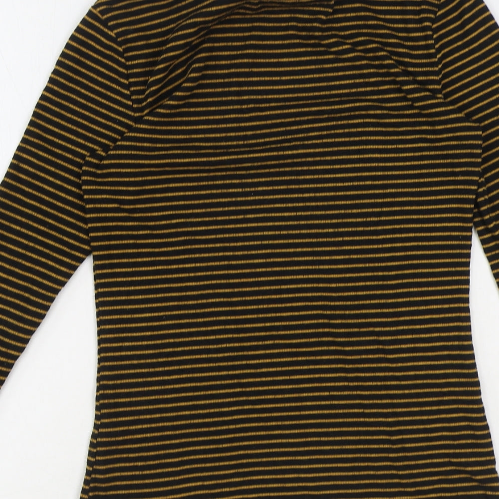 Papaya Womens Black Striped Polycarbamide Basic T-Shirt Size 8 Roll Neck