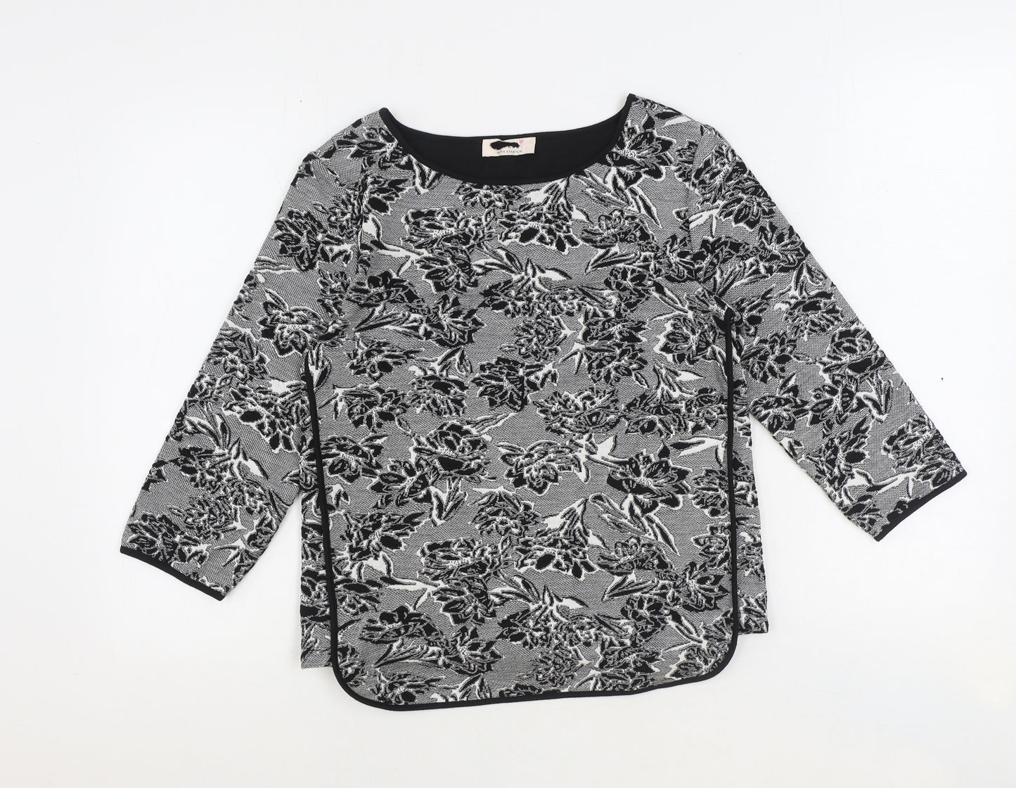 Marks and Spencer Womens Black Floral Polyester Basic Blouse Size 10 Boat Neck