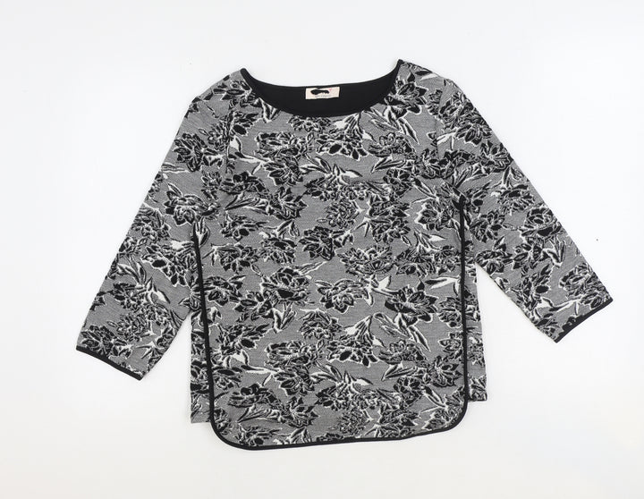 Marks and Spencer Womens Black Floral Polyester Basic Blouse Size 10 Boat Neck