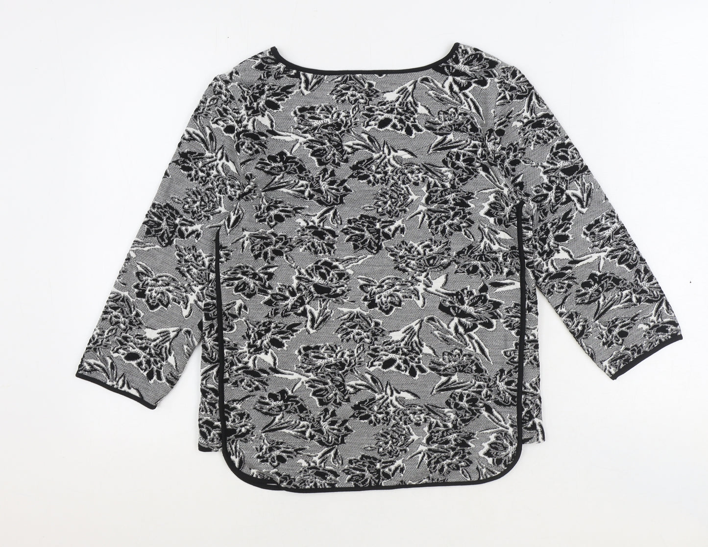 Marks and Spencer Womens Black Floral Polyester Basic Blouse Size 10 Boat Neck