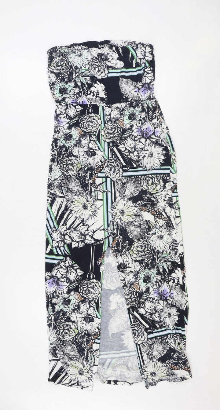 Miss Selfridge Womens Blue Floral Polyester A-Line Size 10 Off the Shoulder Pullover