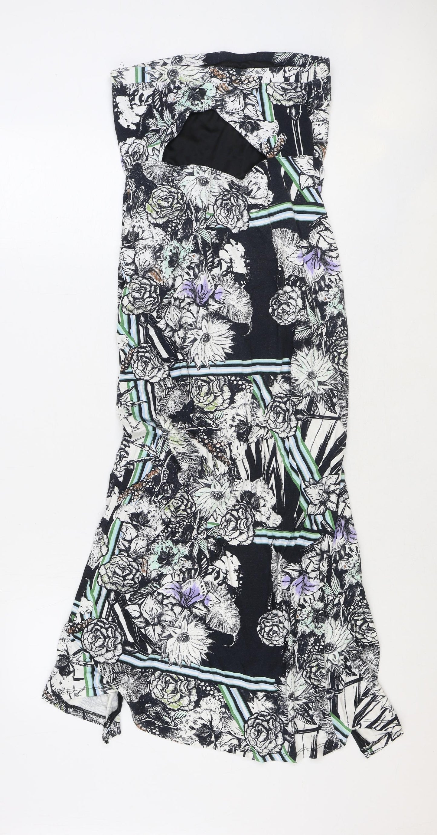 Miss Selfridge Womens Blue Floral Polyester A-Line Size 10 Off the Shoulder Pullover