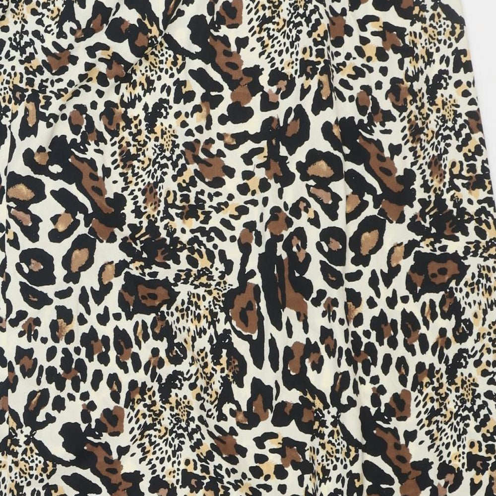 PEP&CO Womens Brown Animal Print Polyester Wrap Skirt Size 14 Button - Leopard Pattern