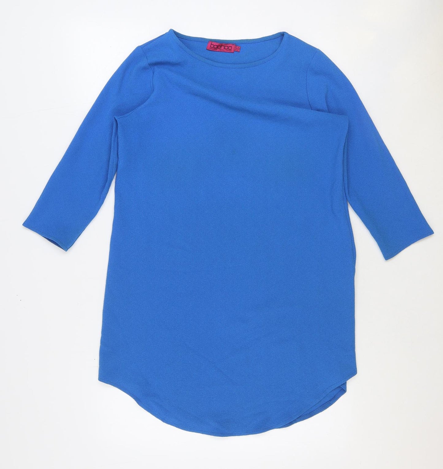 Boohoo Womens Blue Polyester Basic Blouse Size 14 Boat Neck