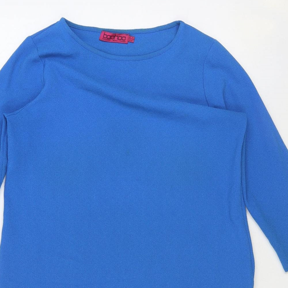 Boohoo Womens Blue Polyester Basic Blouse Size 14 Boat Neck