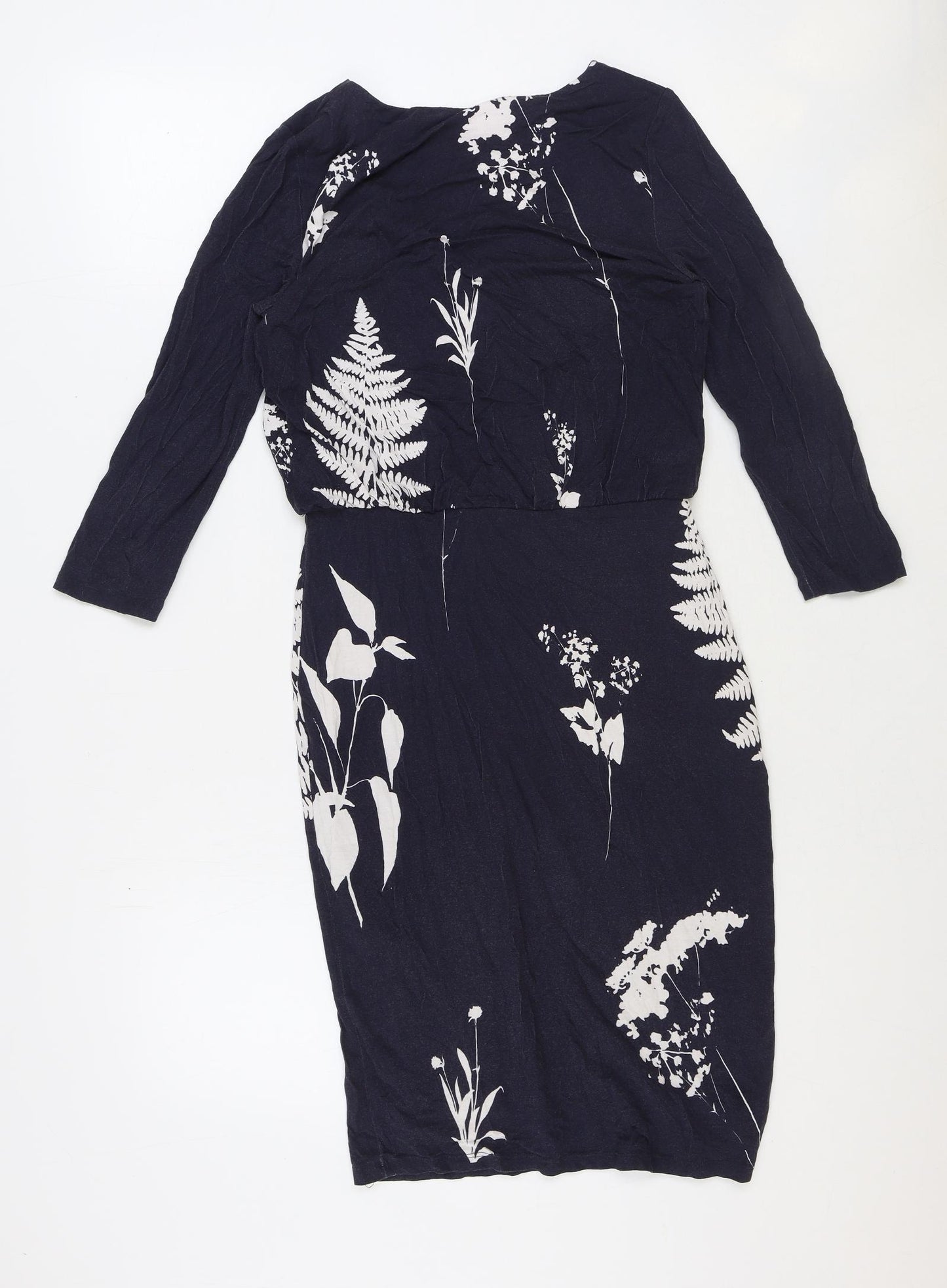 Phase Eight Womens Blue Floral Polyester Pencil Dress Size 12 Boat Neck Pullover