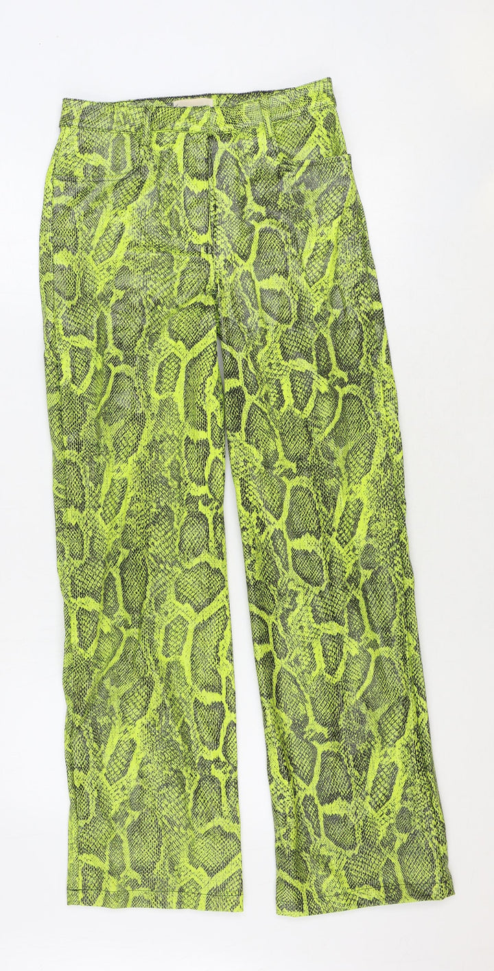H&M Womens Green Animal Print Polyester Trousers Size 8 Regular Zip - Snake Print