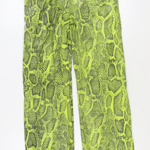 H&M Womens Green Animal Print Polyester Trousers Size 8 Regular Zip - Snake Print