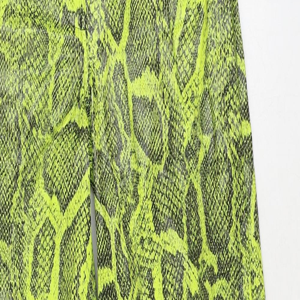H&M Womens Green Animal Print Polyester Trousers Size 8 Regular Zip - Snake Print