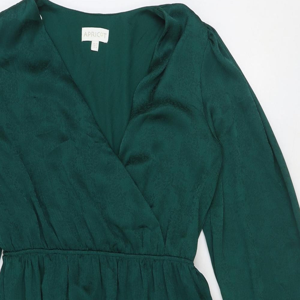Apricot Womens Green Polyester Skater Dress Size 10 V-Neck Pullover