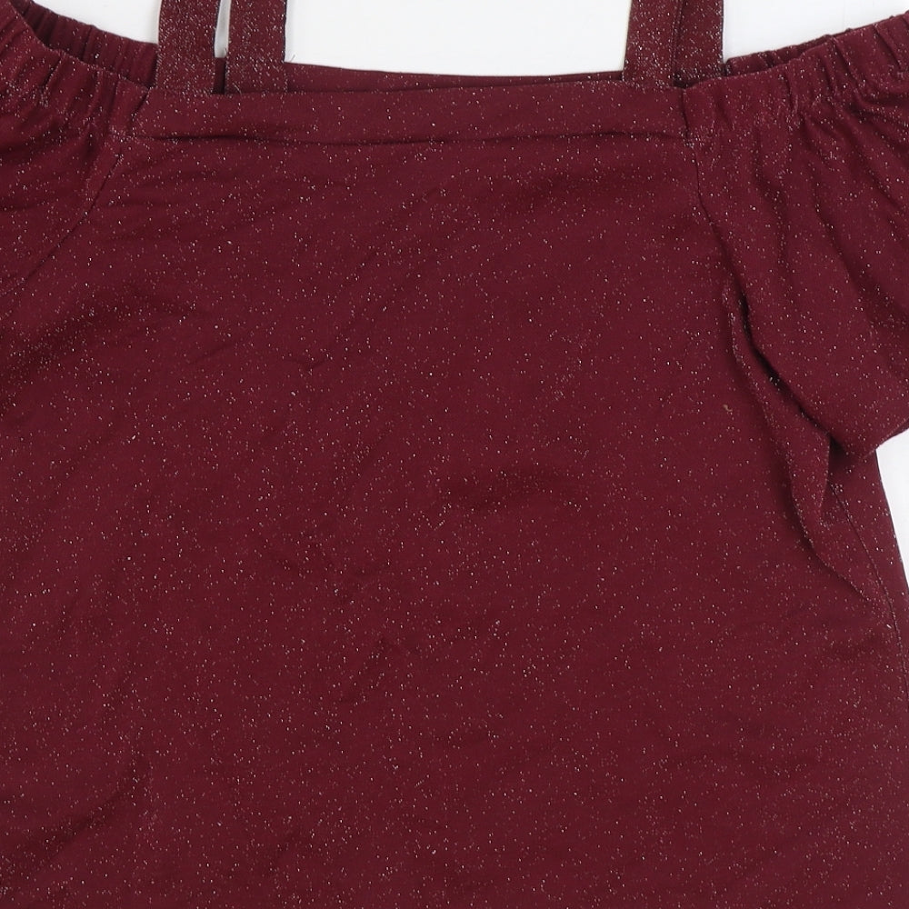 F&F Womens Red Polyamide Basic Blouse Size 14 Off the Shoulder
