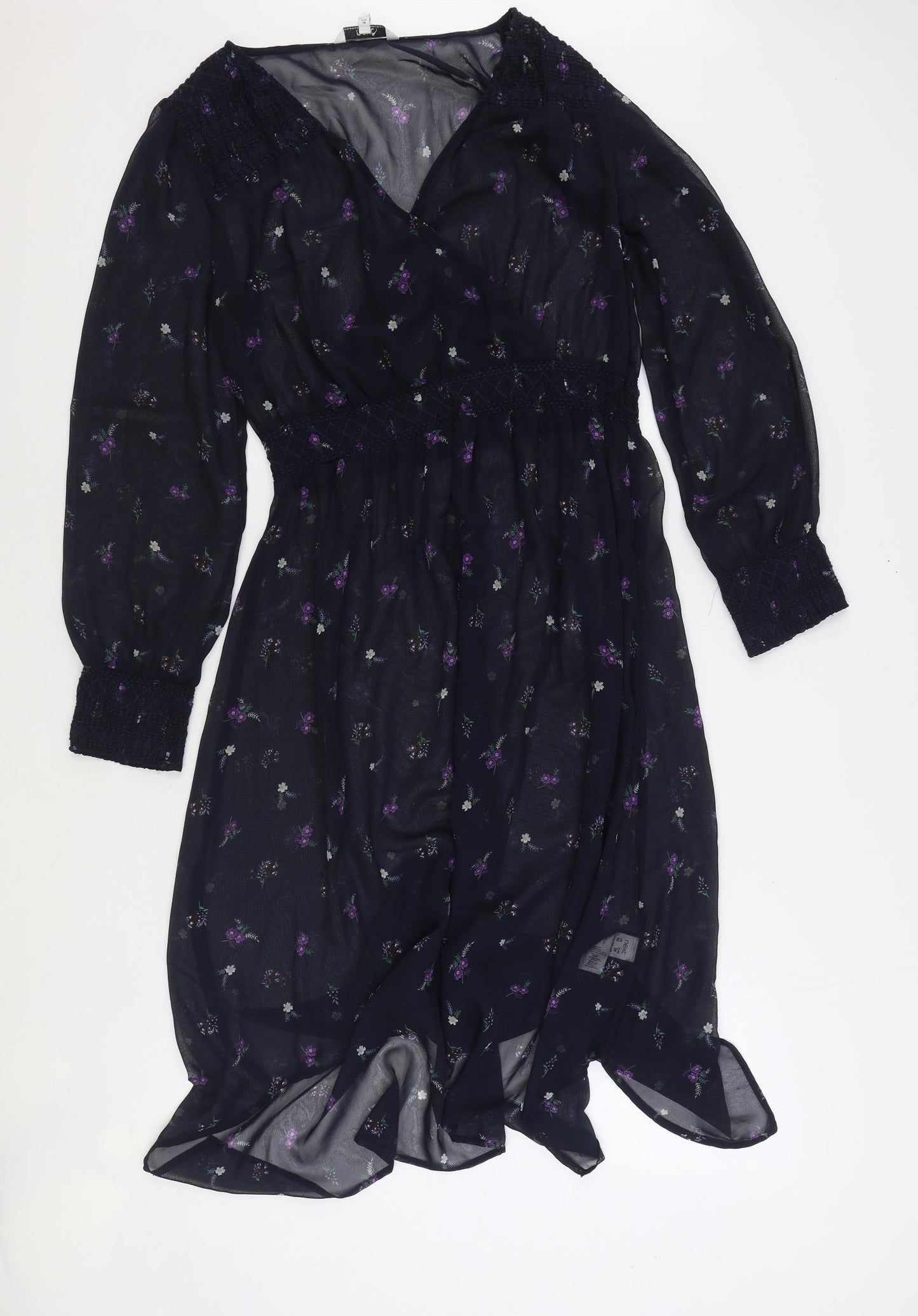 NEXT Womens Blue Floral Viscose A-Line Size 10 V-Neck Zip