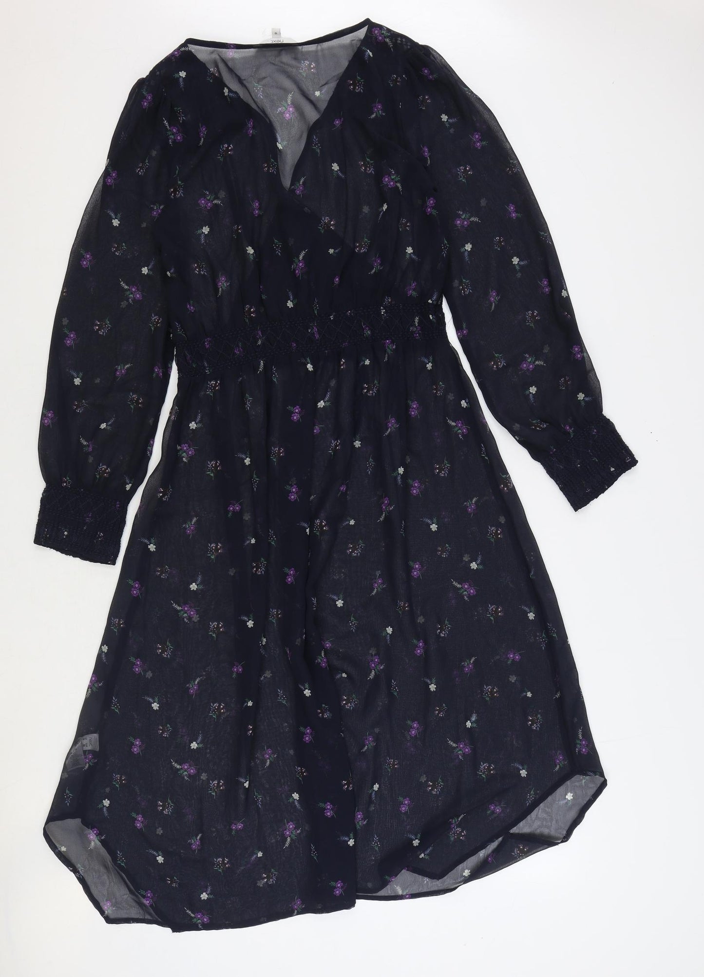 NEXT Womens Blue Floral Viscose A-Line Size 10 V-Neck Zip