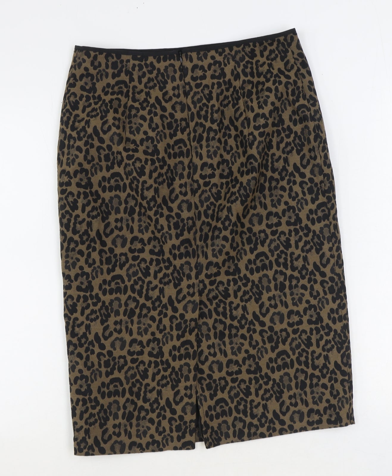 Marks and Spencer Womens Brown Animal Print Polyester Straight & Pencil Skirt Size 12 Zip - Leopard Pattern