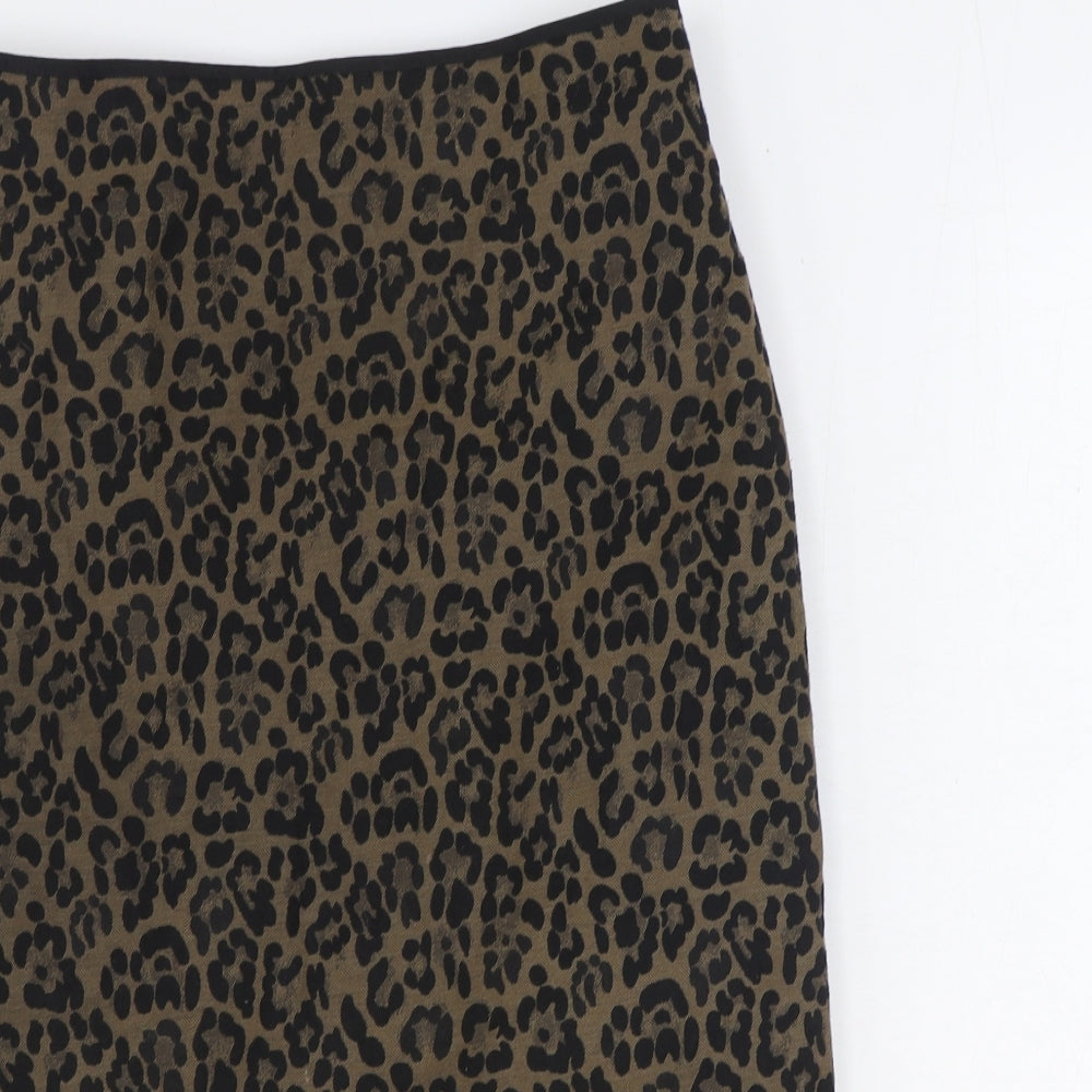 Marks and Spencer Womens Brown Animal Print Polyester Straight & Pencil Skirt Size 12 Zip - Leopard Pattern