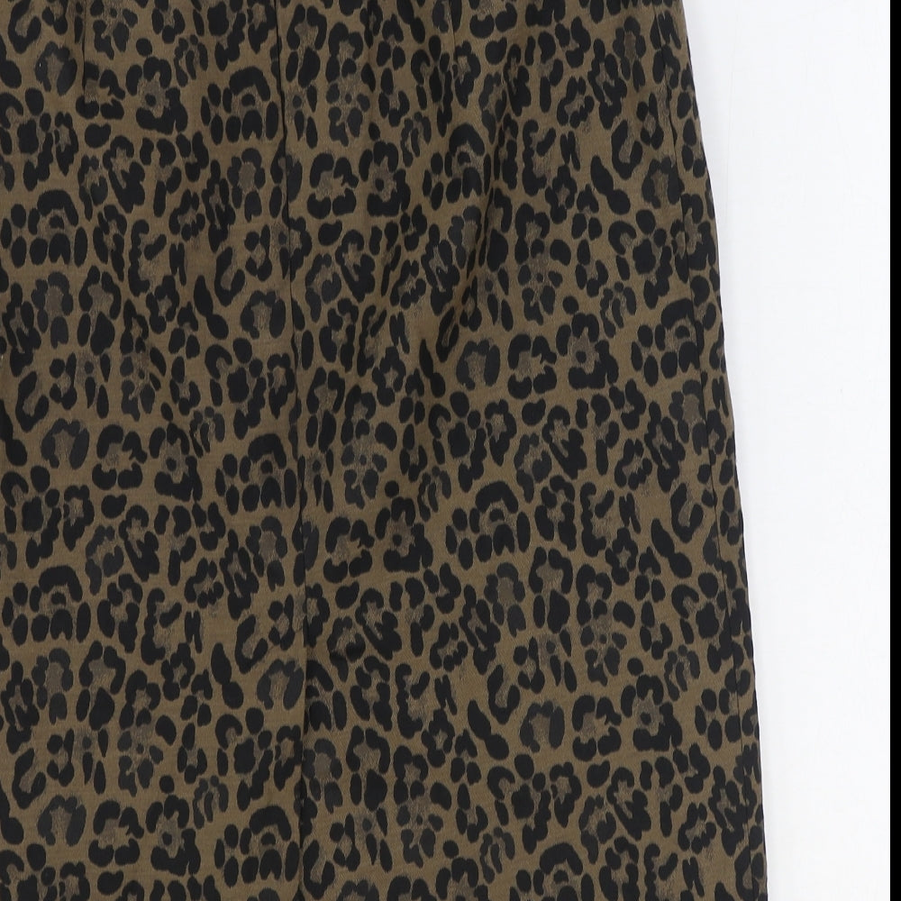 Marks and Spencer Womens Brown Animal Print Polyester Straight & Pencil Skirt Size 12 Zip - Leopard Pattern