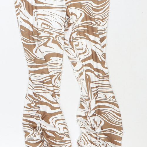 SheIn Womens Brown Animal Print Polyester Trousers Size XS Regular - Ruched