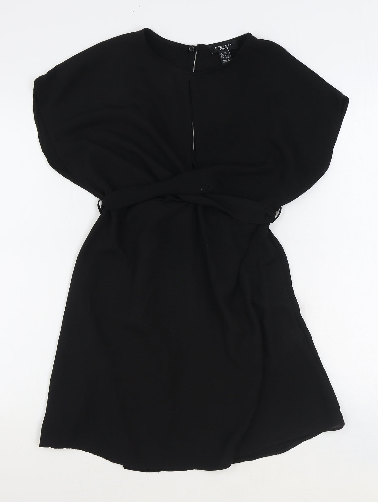 New Look Womens Black Polyester Mini Size 12 Boat Neck Button