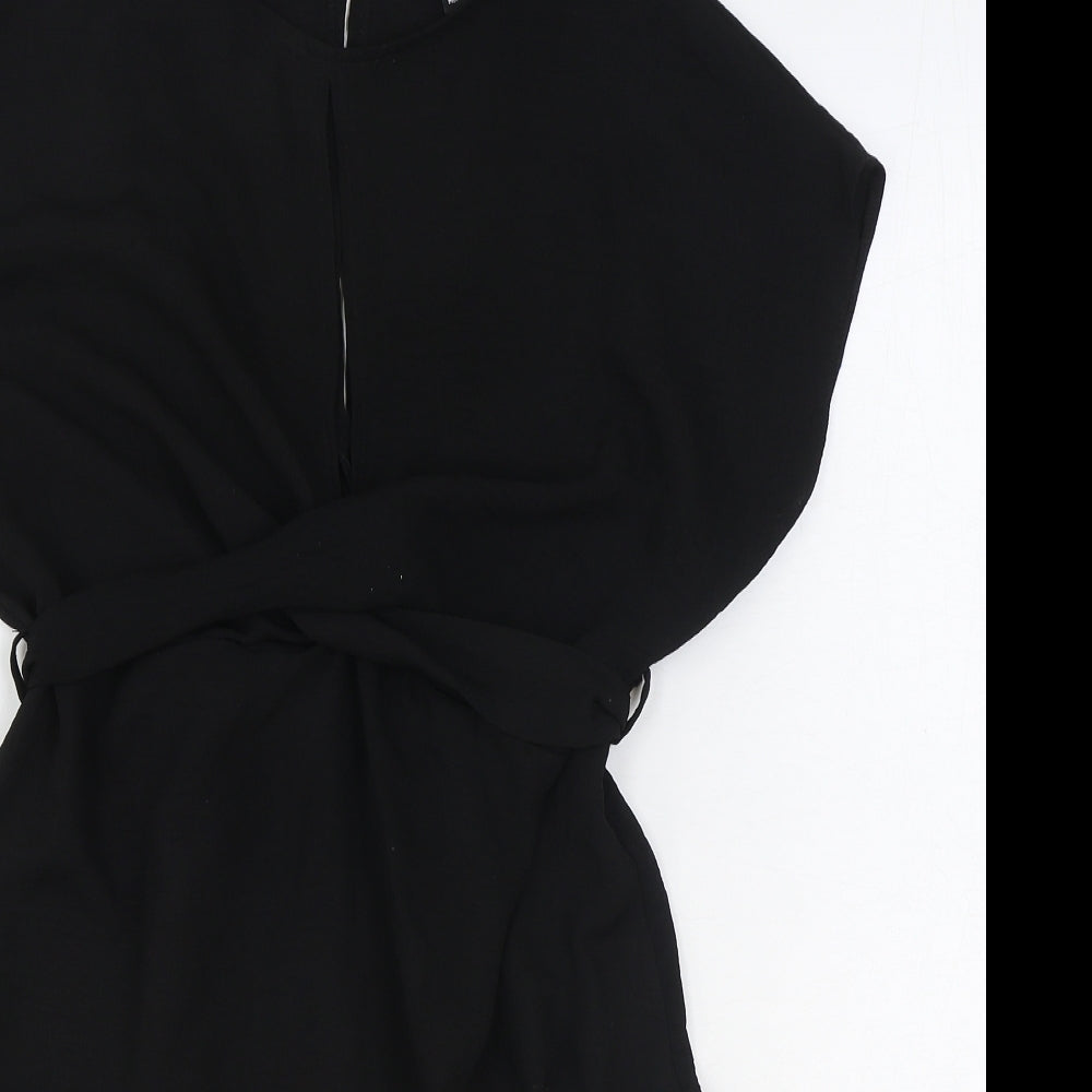 New Look Womens Black Polyester Mini Size 12 Boat Neck Button
