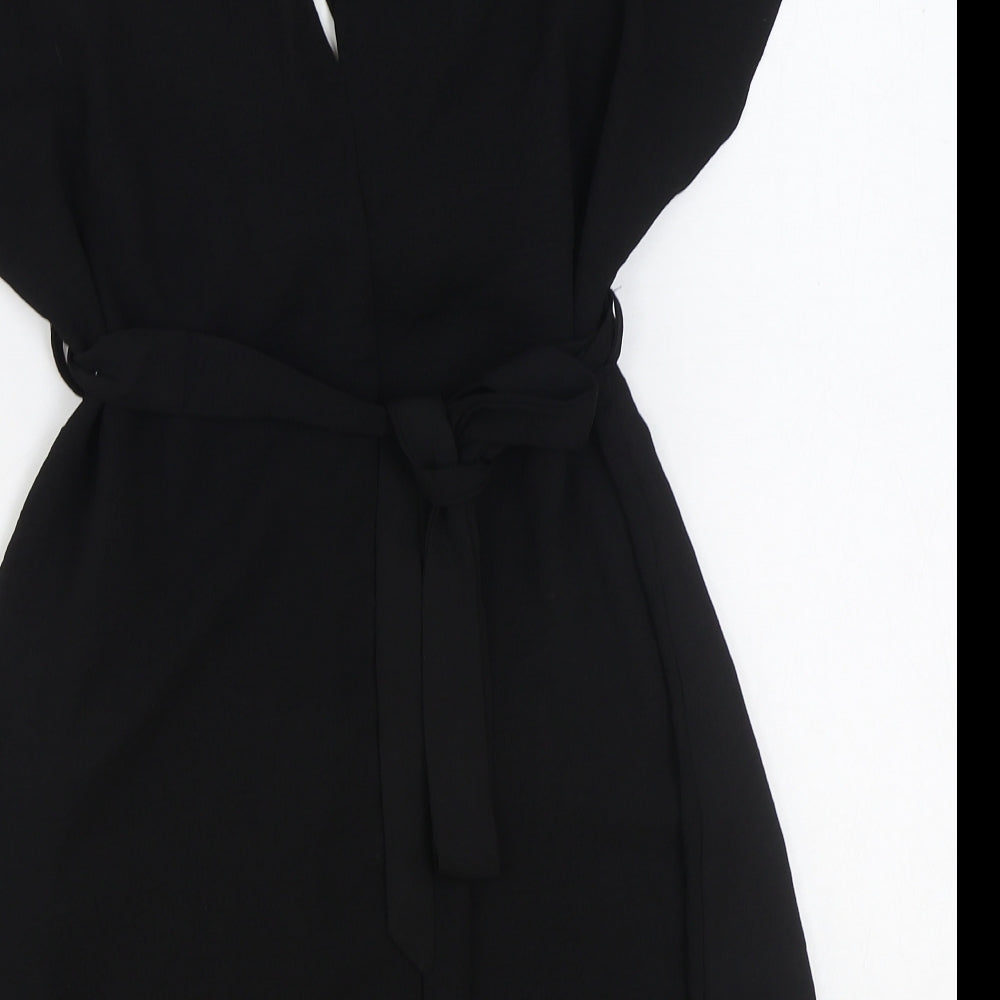New Look Womens Black Polyester Mini Size 12 Boat Neck Button