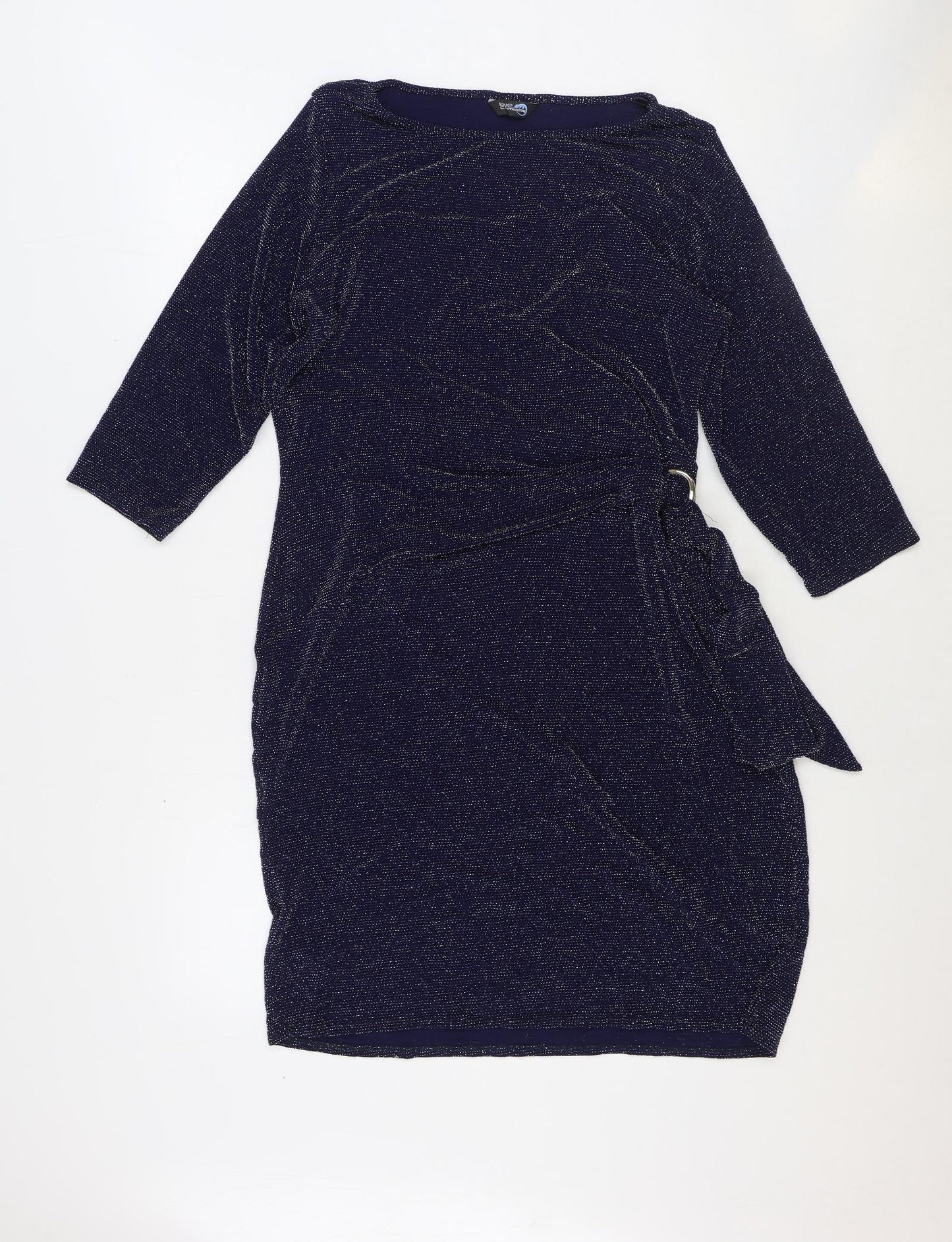 Blue Chameleon Womens Blue Nylon Mini Size 18 Boat Neck Pullover - Tie Side Detail