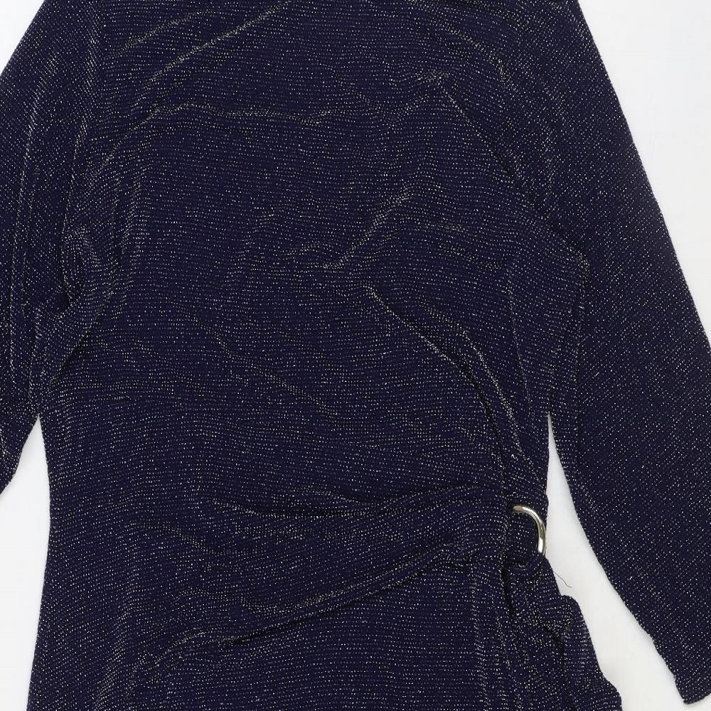 Blue Chameleon Womens Blue Nylon Mini Size 18 Boat Neck Pullover - Tie Side Detail